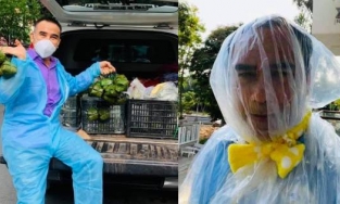 Quyền Linh lấy túi nilon bịt kín đầu để đi từ thiện