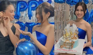 Tiểu Vy tháo bông tai hàng hiệu đang đeo để làm quà sinh nhật cho Đỗ Thị Hà