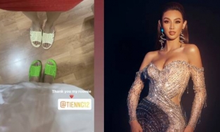 Thùy Tiên tặng dép tổ ong cho hội chị em Miss Grand International 2021