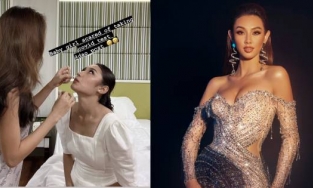 Thùy Tiên và bạn cùng phòng liên tục tự test Covid-19 cho nhau ở Miss Grand