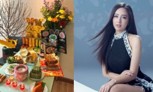 Mai Phương Thúy hồn nhiên cúng ông Công ông Táo bằng bún đậu 