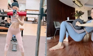 Lệ Quyên nâng tạ 60 kg để duy trì thân hình đẹp sau Tết