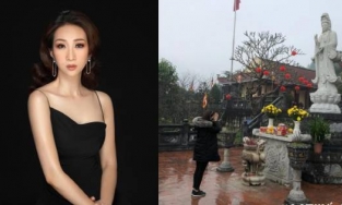 Lều Phương Anh đi chùa cầu bình an, cảm tạ trời Phật