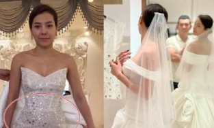 Đi thử váy cưới, Phương Trinh Jolie tự tin để mặt mộc nhưng sao bụng lùm lùm là thế này