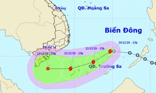 Áp thấp nhiệt đới trên Biển Đông đã mạnh lên thành bão số 14 trong năm 2020