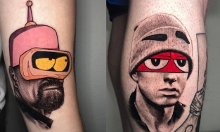 Phong cách thiết kế hình xăm siêu sáng tạo kết hợp giữa nhân vật hoạt hình và hình vẽ 