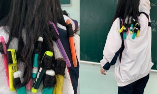 Nữ sinh sáng tạo dùng cả tá bút để uốn tóc xoăn ngay tại lớp
