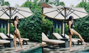 Văn Mai Hương diện áo tắm, vòng 3 cong vút bên hồ bơi