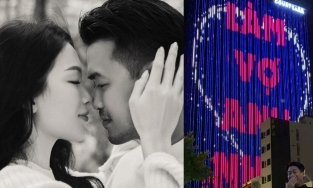 Phillip Nguyễn cầu hôn online với Linh Rin bằng màn hình LED cỡ lớn của tòa nhà cao ốc