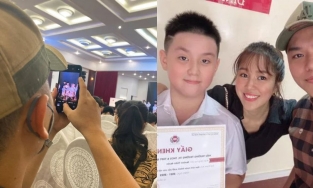 Con trai Lê Phương tốt nghiệp tiểu học, bố dượng hộ tống, bố đẻ vắng mặt