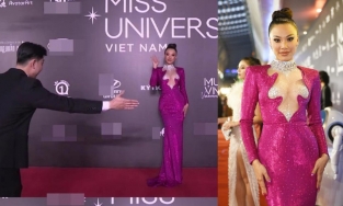 Kim Duyên bị mời ra khỏi thảm đỏ Hoa hậu Hoàn vũ vì 'câu giờ' tạo dáng 