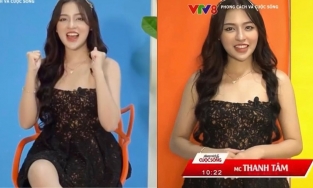 'Hot girl trứng rán' Thanh Tâm mặc váy 2 dây lên VTV dẫn chương trình