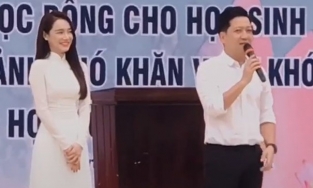 Nhã Phương diện áo dài trắng thướt tha cùng Trường Giang về thăm trường cũ