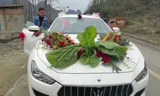 Hoa trang trí xe dâu bị gió thổi bay, chú rể nhổ luôn bắp cải ven đường thay thế