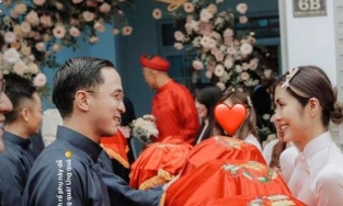 Vợ chồng Tăng Thanh Hà - Louis Nguyễn 'bão MXH' khi đi bê tráp cưới cho bạn