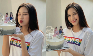 Hoa hậu Đỗ Thị Hà mặc áo phông nhàu đón tuổi 20 không tiệc tùng