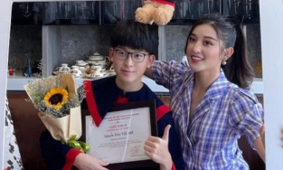 Á hậu Huyền My hào hứng khoe kết quả thi tốt nghiệp THPT của em trai hotboy