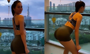 Tung clip tập thể dục, Tiểu Vy vô tình khoe đường cong hơn 'đường đua'