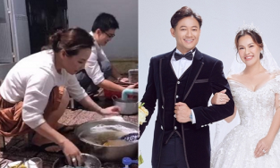 Là doanh nhân giàu có, bà xã Quý Bình không ngại rửa bát khi về nhà chồng