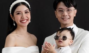 Con trai Á hậu Thúy Vân kháu khỉnh trong bộ ảnh sinh nhật tròn 1 tuổi