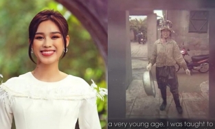 Đỗ Thị Hà đưa ảnh làm ruộng lúc bé vào clip giới thiệu bản thân tại Miss World