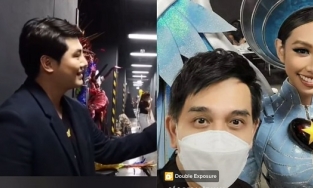 MC Miss Grand dõi mắt theo Thùy Tiên chăm chú bất chấp đang phỏng vấn thí sinh