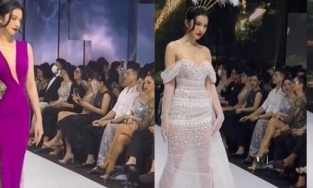 Lệ Quyên chăm chú theo dõi từng bước chân của Cẩm Đan trên sàn catwalk