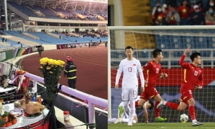 Bức ảnh mâm cúng đủ gà luộc, bánh chưng trên sân Mỹ Đình hot rần rần cõi mạng