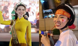 Hoa hậu Thùy Tiên tơi tả sau đêm “đi bão” mừng Việt Nam vô địch