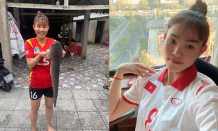 Hậu SEA Games, ngôi sao bóng đá nữ Chương Thị Kiều về quê lội bùn, bắt cá