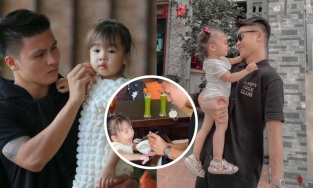 Chu Thanh Huyền ngồi ngay cạnh nhưng Quang Hải chỉ mải chăm cháu gái