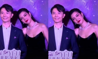 Thúy Vân ngại ngùng tựa vai ông xã tại họp báo nhưng bị nửa kia làm lơ