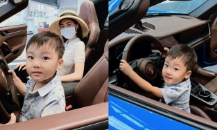 Hòa Minzy được con trai lái ô tô đưa đi chơi Quốc Khánh, nhìn logo hãng xe mà choáng