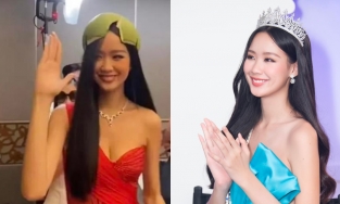 Á hậu Bảo Ngọc đội vương miện 0 đồng cầm quyền trượng tự chế catwalk thần sầu 