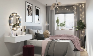 Hồng, xám, đen, đỏ tía - cách phối màu lạ và đẹp trong căn hộ 46m²