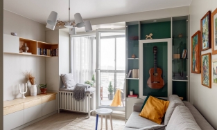 Căn hộ 34m² dài và hẹp nhưng quyến rũ nhờ sắc màu cùng logia tươi sáng