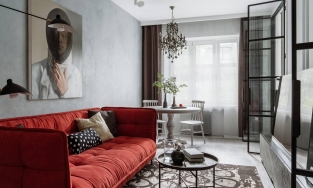 Cải tạo căn hộ 59m² trăm tuổi trở nên hiện đại như mở với gam màu xám - đỏ