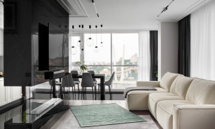 Căn hộ 100m² đen - trắng sang trọng với nội thất đá cẩm thạch, gỗ tự nhiên