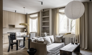 Căn hộ 60m² đẹp nhẹ nhàng với vật liệu nội thất thân thiện với tự nhiên