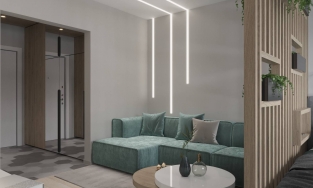 Căn hộ 45m² khéo léo sử dụng gam màu xanh lá và hệ thống đèn LED làm điểm nhấn nổi bật