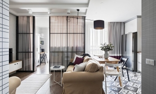 Căn hộ 45m² thanh lịch của cặp vợ chồng son với vách ngăn kính trong suốt