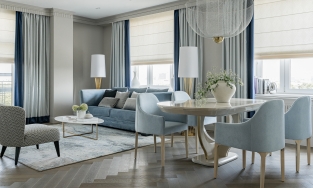 Căn hộ 150m² 2 phòng ngủ sang trọng của cặp vợ chồng với tone màu xanh lam chủ đạo