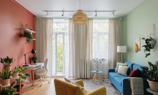 Căn hộ 68m² ấn tượng bởi sự tương phản của màu gạch đất nung ấm áp và xanh bạc hà tươi mát