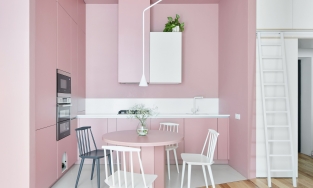 Căn hộ 43m² tối giản của nàng độc thân với phòng bếp hình tam giác hồng ngọt ngào