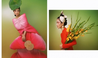 Trình Mỹ Duyên khai xuân Tân Sửu với lá sen, nón lá, tò he