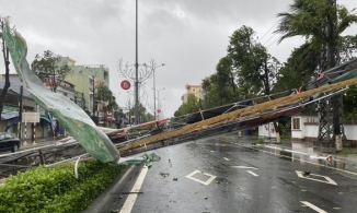 Bão số 9 đánh sập cổng chào bằng thép tại thành phố Quảng Ngãi