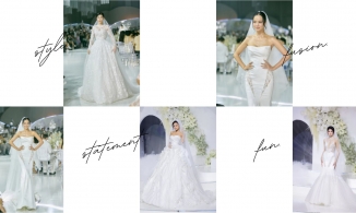 Hoa hậu Ngọc Châu diện váy cưới kết tùng từ 100 m lụa