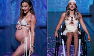 Người mẫu thể hình ôm bụng bầu 8 tháng tự tin diện bikini trên sàn catwalk