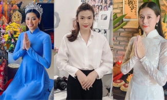 Sao Việt mặc gì khi cúng Tổ nghề: Đào Bá Lộc diện váy dài nữ tính, Hoa hậu Khánh Vân đeo cả vương miện 
