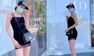 Lệ Quyên mặc váy hai dây ren ngắn như váy ngủ ra đường